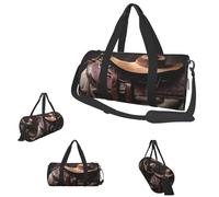 Turnbeutel, klein, Retro, modern, Seesack, Übernachtungstasche, mit Schuhfach, Handgepäcktasche für Damen und Herren, Pferdesattel mit Cowboyhut, Einheitsgröße