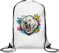 Turnbeutel mit Aufschrift "Fierce Roaring Polar Bear", lässiger Turnbeutel mit Kordelzug, Weiß