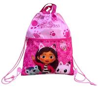Turnbeutel mit Fronttasche Rucksack mit Kordelzugverschluss Kindertasche 44 x 34 cm Schule Gym Freizeit, Gabby's Dollhouse, Einheitsgröße