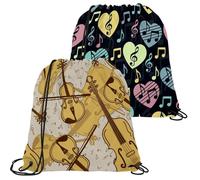 Turnbeutel mit Kordelzug, Turnbeutel aus Polyethylen, große Schnur, Schwimmtrainer-Tasche, personalisierbar, für Schule, Fitnessstudio, Sport, Reisen, Kontrabass und Violine, 2 Stück, multi,