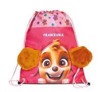 Turnbeutel Paw Patrol Mädchen mit Name | Personalisierter Schuhbeutel Hunde | Sportbeutel zum Zuziehen Kinder-Rucksack | Mit 3D Ohren aus Stoff Plüsch