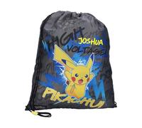 Turnbeutel Pokémon Pikachu personalisiert, Schuhbeutel Kinder mit Name, Gymbag Sportbeutel schwarz, 44x36 cm