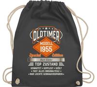 Turnbeutel Rucksack - 70. Geburtstag - Oldtimer Special Vintage 1955 - Name - Retro Look zum Siebzigsten - Unisize - Dunkelgrau - 70 1954 stoffbeutel 70.geburtstag 1953 beuteltasche 70-geburtstag
