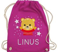 Turnbeutel Rucksack - Bären - Bär und Dein Name - Unisize - Fuchsia - personalisierte tasche kinder kindergarten wechselbeutel bear namens beutel jungen kindergartenrucksack bärenmotiv