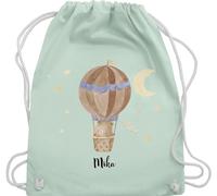 Turnbeutel Rucksack - Bären - Süßer Bär im Heißluftballon - Unisize - Pastell Grün - kinder kindergarten wechselbeutel bear bärenmotiv tasche stoff kindergartenrucksack teddy süß beutel
