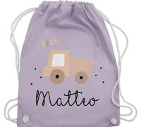 Turnbeutel Rucksack - Bagger - Süßes Baustellenfahrzeug I Baustelle Kipper I LKW - Unisize - Pastell Lila - sportbeutel kita baggerfahrer lastwagen beutel personalisierte kindergarten rucksäcke