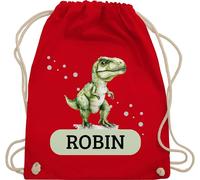 Turnbeutel Rucksack - Dino mit Name personalisiert I T Rex Geschenk Dinosaurier I Dinogeschenk - Unisize - Rot - beutel für wechselwäsche tier wäschebeutel kindergarten tieren