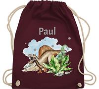 Turnbeutel Rucksack - Dinosaurier Geschenk Dino Geschenke Dinos I - Unisize - Bordeauxrot - personalisierter beutel kindergarten wäschebeutel kita tier name turnsack sportbeutel baumwolle kinder