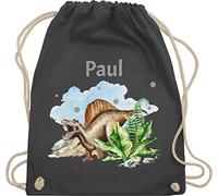 Turnbeutel Rucksack - Dinosaurier Geschenk Dino Geschenke Dinos I - Unisize - Dunkelgrau - personalisierter beutel kindergarten wäschebeutel kita tier name stoffbeutel sportbeutel baumwolle kinder