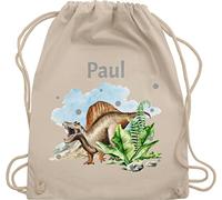 Turnbeutel Rucksack - Dinosaurier Geschenk Dino Geschenke Dinos I - Unisize - Naturweiß - personalisierter beutel kindergarten wäschebeutel kita tier name stoffbeutel sportbeutel baumwolle kinder