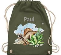 Turnbeutel Rucksack - Dinosaurier Geschenk Dino Geschenke Dinos I - Unisize - Olivgrün - personalisierter beutel kindergarten wäschebeutel kita tier name stoffbeutel sportbeutel baumwolle kinder