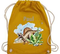 Turnbeutel Rucksack - Dinosaurier Geschenk Dino Geschenke Dinos I - Unisize - Senfgelb - personalisierter beutel kindergarten wäschebeutel kita tier name stoffbeutel sportbeutel baumwolle kinder