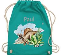 Turnbeutel Rucksack - Dinosaurier Geschenk Dino Geschenke Dinos I - Unisize - Türkis - personalisierter beutel kindergarten wäschebeutel kita tier name turnsack sportbeutel baumwolle kinder