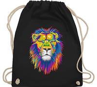Turnbeutel Rucksack - Dschungel Deko Wildnis - Löwe Lion - Unisize - Schwarz - stoffbeutel kinder bunt kinderrucksack tier tiermotiv animal print löwen stoffrucksack tiere tiermotive bunter beutel