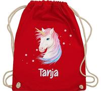 Turnbeutel Rucksack - Einhörner - Geschenk Einhorn mit Name personalisiert I Unicorn - Unisize - Rot - einhornrucksack unicorns stoffbeutel beutel schulkind einhörnern sportbeutel kinderturnbeutel