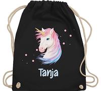 Turnbeutel Rucksack - Einhörner - Geschenk Einhorn mit Name personalisiert I Unicorn - Unisize - Schwarz - kinder einhornrucksack unicorns stoffbeutel kindergarten beutel schulkind einhörnern