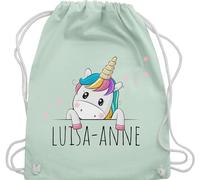 Turnbeutel Rucksack - Einhörner - Geschenk Einhorn Süß - Unisize - Pastell Grün - sportbeutel kindergarten einhornrucksack unicorn unicorno stoffbeutel tasche kordelzug kinder party