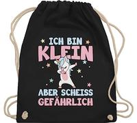 Turnbeutel Rucksack - Einhörner - Taschen - Ich bin klein aber scheiß gefährlich Einhorn Dab - Unisize - Schwarz - kinder einhörnern beutel unicorns stoffbeutel unicorn tasche motiv turnsack mit