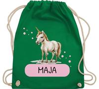 Turnbeutel Rucksack - Einhorn Geschenk Kinder mit Name personalisiert I Einhörner I Einhorngeschenk - Unisize - Grün - einhornrucksack unicorn beutel schulkind unicorns kinderturnbeutel