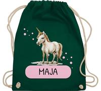 Turnbeutel Rucksack - Einhorn Geschenk Kinder mit Name personalisiert I Einhörner I Einhorngeschenk - Unisize - Dunkelgrün - einhornrucksack unicorn beutel schulkind unicorns kinderturnbeutel