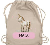 Turnbeutel Rucksack - Einhorn Geschenk Kinder mit Name personalisiert I Einhörner I Einhorngeschenk - Unisize - Naturweiß - einhornrucksack unicorn beutel schulkind unicorns kinderturnbeutel