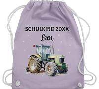 Turnbeutel Rucksack - Einschulung Geschenk Traktor Schulkind Jahreszahl mit Name personalisiert I Trecker Geschenk Schulanfang I Schulbeginn - Unisize - Pastell Lila - erster schultag sportbeutel