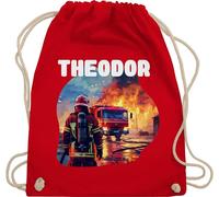 Turnbeutel Rucksack - Feuerwehrmann mit Name | Personalisierte Feuerwehr Geschenke - Unisize - Rot - beutel für kindergarten feuerwehrauto stoffbeutel kindergartenbeutel jugendfeuerwehr sportbeutel