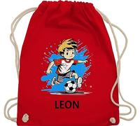 Turnbeutel Rucksack - Fußball Junge Fußballer Geschenk Kinder Name - Unisize - Rot - fussball geschenke jungen ball schulanfang sportbeutel fußballfan fußballtrainer stoffbeutel kindergarten
