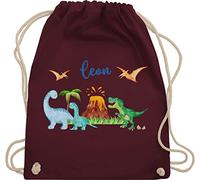 Turnbeutel Rucksack - Geschenk Dinosaurier personalisiert mit Name I Dino I Dinos - Unisize - Bordeauxrot - sportbeutel junge kita beutel für wechselwäsche tier trex turnsack
