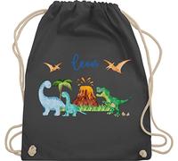 Turnbeutel Rucksack - Geschenk Dinosaurier personalisiert mit Name I Dino I Dinos - Unisize - Dunkelgrau - sportbeutel junge kita beutel für wechselwäsche tier trex turnsack