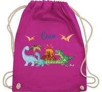 Turnbeutel Rucksack - Geschenk Dinosaurier personalisiert mit Name I Dino I Dinos - Unisize - Fuchsia - sportbeutel junge kita beutel für wechselwäsche tier trex turnsack kindergartentasche jungen