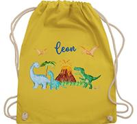 Turnbeutel Rucksack - Geschenk Dinosaurier personalisiert mit Name I Dino I Dinos - Unisize - Gelb - sportbeutel junge kita beutel für wechselwäsche tier trex turnsack kindergartentasche jungen