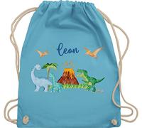 Turnbeutel Rucksack - Geschenk Dinosaurier personalisiert mit Name I Dino I Dinos - Unisize - Hellblau - sportbeutel junge kita beutel für wechselwäsche tier trex stoffbeutel