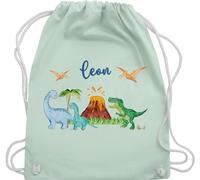 Turnbeutel Rucksack - Geschenk Dinosaurier personalisiert mit Name I Dino I Dinos - Unisize - Pastell Grün - sportbeutel junge kita beutel für wechselwäsche tier trex turnsack