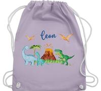 Turnbeutel Rucksack - Geschenk Dinosaurier personalisiert mit Name I Dino I Dinos - Unisize - Pastell Lila - sportbeutel junge kita beutel für wechselwäsche tier trex turnsack