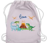 Turnbeutel Rucksack - Geschenk Dinosaurier personalisiert mit Name I Dino I Dinos - Unisize - Pastell Rosa - sportbeutel junge kita beutel für wechselwäsche tier trex stoffbeutel