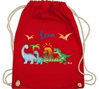 Turnbeutel Rucksack - Geschenk Dinosaurier personalisiert mit Name I Dino I Dinos - Unisize - Rot - sportbeutel junge kita beutel für wechselwäsche tier trex turnsack kindergartentasche jungen