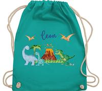 Turnbeutel Rucksack - Geschenk Dinosaurier personalisiert mit Name I Dino I Dinos - Unisize - Türkis - sportbeutel junge kita beutel für wechselwäsche tier trex turnsack kindergartentasche jungen