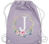 Turnbeutel Rucksack - Geschenk Initialen - Tasche - Blumenkranz mit Buchstabe J - Unisize - Pastell Lila - turnsackerl kindergarten buchstaben beutel kita anfangsbuchstabe turnsack name sportbeutel