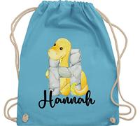 Turnbeutel Rucksack - Initialen - Dino Dinos Dinosaurier Anfangsbuchstabe - Unisize - Hellblau - schulkind beutel buchstaben kinder stoffbeutel turnsack kindergarten buchstabe sportbeutel