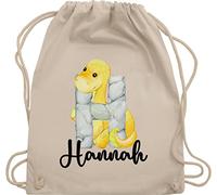 Turnbeutel Rucksack - Initialen - Dino Dinos Dinosaurier Anfangsbuchstabe - Unisize - Naturweiß - schulkind beutel buchstaben kinder stoffbeutel turnsack kindergarten buchstabe sportbeutel