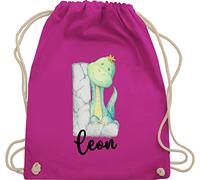 Turnbeutel Rucksack - Initialen - Dinos Dinosaurier Dino Buchstabe - Unisize - Fuchsia - personalisierter beutel kinder stoffbeutel schule personalisierte buchstaben sportbeutel schulkind