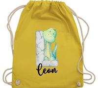 Turnbeutel Rucksack - Initialen - Dinos Dinosaurier Dino Buchstabe - Unisize - Gelb - personalisierter beutel kinder stoffbeutel schule personalisierte buchstaben sportbeutel schulkind