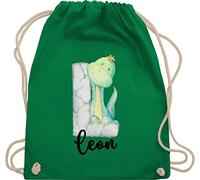 Turnbeutel Rucksack - Initialen - Dinos Dinosaurier Dino Buchstabe - Unisize - Grün - personalisierter beutel kinder stoffbeutel schule personalisierte buchstaben sportbeutel schulkind