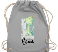 Turnbeutel Rucksack - Initialen - Dinos Dinosaurier Dino Buchstabe - Unisize - Hellgrau - personalisierter beutel kinder stoffbeutel schule personalisierte buchstaben sportbeutel schulkind