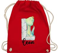 Turnbeutel Rucksack - Initialen - Dinos Dinosaurier Dino Buchstabe - Unisize - Rot - personalisierter beutel kinder stoffbeutel schule personalisierte buchstaben sportbeutel schulkind