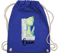 Turnbeutel Rucksack - Initialen - Dinos Dinosaurier Dino Buchstabe - Unisize - Royalblau - personalisierter beutel kinder stoffbeutel schule personalisierte buchstaben sportbeutel schulkind