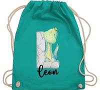 Turnbeutel Rucksack - Initialen - Dinos Dinosaurier Dino Buchstabe - Unisize - Türkis - personalisierter beutel kinder stoffbeutel schule personalisierte buchstaben sportbeutel schulkind
