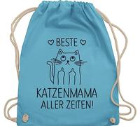 Turnbeutel Rucksack - Katzenbesitzer Geschenk Katze - Beste Katzenmama aller Zeiten schwarz - Unisize - Hellblau - katzen-tasche cat sportbeutel katzen turnsack katzenmotiv tasche mit katzenmotive