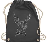 Turnbeutel Rucksack - Kompatibel mit Oktoberfest Tasche - Hirschmotiv I Hirsch I Deer - Unisize - Dunkelgrau - trachtenrucksack bayrische weißer stoffrucksack trachtentaschen bayrisch beutel